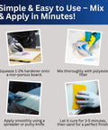 Instructions for using Blue Cream Epoxy Hardener 4 Oz Bulk Pack For Stone Industry Epoxies, with images of application steps.