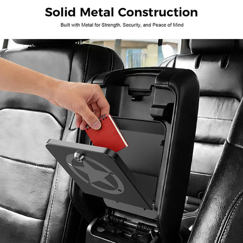 Metal Center Console Hidden Organizer for Jeep Wrangler JL JLU 2018 to 2026 and Gladiator JT 2020 to 2026, lockable compartment.