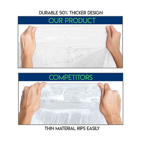 Comparison of thicker Family Pack Rain Ponchos For All Ages, 20 Clear Hooded Ponchos With Drawstrings against thinner competitors' ponchos