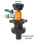 OEMTOOLS 24444 cooling system refiller main body: orange housing, black knob, green valve lever, hose connection