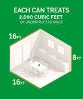 Graphic showing coverage area of Savage Insect Killer Fogger With Odor Neutralizer, treating 2000 cubic feet indoor space.