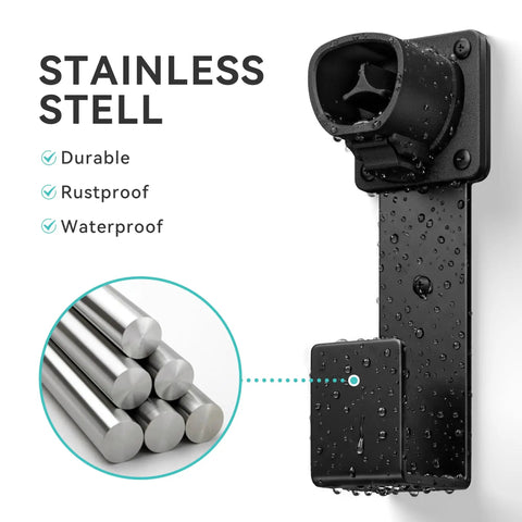 Heavy Duty Wall Mount EV Charger Holder For Tesla Connector Nozzle Holster Dock And J Hook Combo Secure Stainless Steel Cable