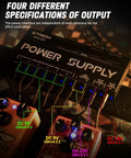 Ten Independent DC Outputs Guitar Pedal Power Supply For Effects with isolated rails and LED indicators connected to pedals