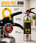 Class K Kitchen Fire Extinguisher Built For Fast Grease Cooking Flare Ups, Two Pack Of 34 Fl Oz Wet Chemical Sprayers with quick-pull ring.