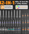 42 In 1 Magnetic Ratchet Screwdriver Set With Detachable Handle, 8 Long And 32 Short Precision Bits Including PH Slotted Torx
