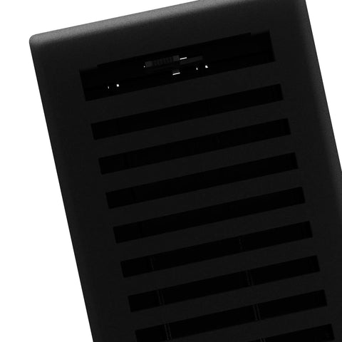 Top view of Montezuma Decorative Floor Register 4x10 Black Iron With Durable Damper, showing vent slots and solid steel plate.