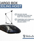 Heavy Duty Garage Ceiling Hoist For Cargo Box Pulley System Holds 150 Lbs With Pulley Lift shown installed with rooftop carrier