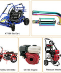 Beefed Up Colorful Exhaust Header Pipe Muffler With Heat Shield Tape Kit For Predator 212cc And 196cc Clones shown with go-kart and mini bike