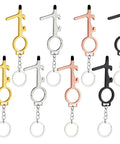 Eight Piece No Touch Door Opener Tool With Stylus Keychain Reusable Multifunction Button Pusher And Bottle Opener in four colors