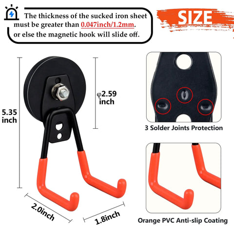 Heavy Duty Magnetic Garage Hooks 4 Pack Rubber Coated Magnets For Power Tools Garden Tools Hose Pegboard Orange