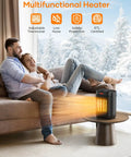 Couple relaxing in living room with 1000W Ceramic Space Heater With Thermostat No Fuss Mini Portable Electric Heater on table