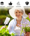 Woman using Stainless Steel Garden Shovel And Trowel Hand Tools Set For Transplanting Weeding Moving And Smoothing Digging And Planting