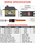 Front and top views of HobbyPark waterproof 45kg high-torque brushless servo motor with 25T horn and metal gears.