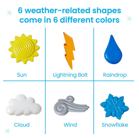 Weather Counters For Kids Set A Fun Hands On Counting Manipulatives with sun, lightning, raindrop, cloud, wind, snowflake shapes.