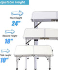 Portable Folding Camp Table 24 Inch By 16 Inch With Aluminum Frame Lightweight And Easy Setup Three Adjustable Heights 10 19 24 Inches Ideal For Camping Outdoor Cooking Picnics Tailgating And Everyday Use