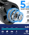 Close-up of silent wheel design on Heavy Duty Foldable Wagon Cart 220 Lb Capacity For Groceries Shopping And Garden, showing 5 dB noise level.