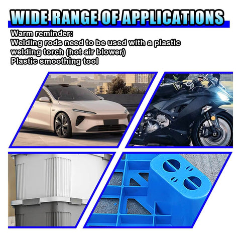 Car, motorcycle, column, and plastic part showcasing wide applications for 10-Piece Stainless Steel Welding Mesh Kit For Thermoplastic Repair.