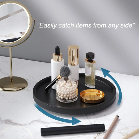 Dope Lazy Susan Organizer For Kitchen Cabinets And Pantry Bamboo Turntable Rotating Tray with cosmetics on white marble