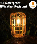 Large Outdoor Solar Lantern With Rattan And Bamboo Build Dope Glow For Garden Patio And Yard Waterproof Hanging Lantern With Handle And Edison Bulb Openwork Design For Tabletop Decoration in rain