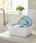 Heavy Duty White 12 Quart Plastic Dishpan Wash Tub for Soaking Feet Laundry Hand Washing and Storage in kitchen sink