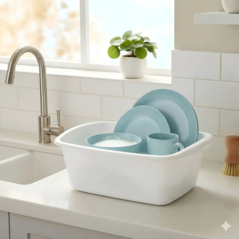 Heavy Duty White 12 Quart Plastic Dishpan Wash Tub for Soaking Feet Laundry Hand Washing and Storage in kitchen sink
