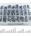 Bad Boys Self Drilling Screws Assortment Kit Packing 404 Pieces Of Tough Stainless Steel Tapping Fasteners, assorted sizes and styles in clear organizer.