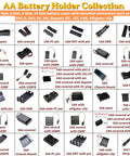 AA Battery Holder Collection with various configurations and connectors for versatile uses, including 1AA and 2AA options.