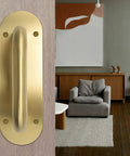 Gold Oval Base 304 Stainless Steel Door Pull Handles Set Durable Heavy Duty 8 Inch Built Tough Satin Finish For Glass Doors Fire Doors Entrance And Exit 2 Pack on door