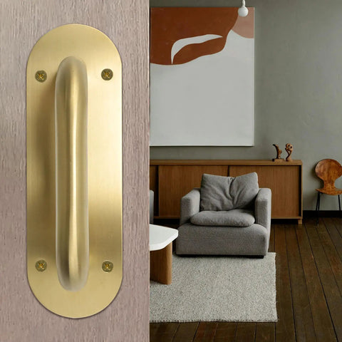 Gold Oval Base 304 Stainless Steel Door Pull Handles Set Durable Heavy Duty 8 Inch Built Tough Satin Finish For Glass Doors Fire Doors Entrance And Exit 2 Pack on door