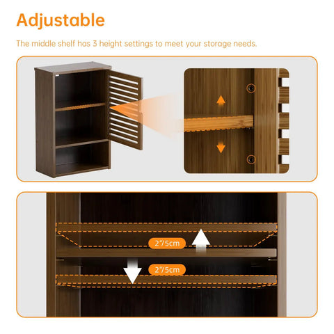 Over Toilet Wall Mount Medicine Cabinet With Adjustable Shelf And Open Bottom Storage, Single Door, Walnut Finish
