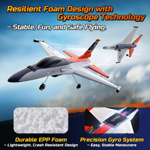 F16 Style RC Airplane With 4 Channel Control And 6 Axis Gyro Stabilizer Ready To Fly EPP Glider in sky, focus on durability and gyro system.