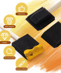 Massive 120 Piece Bulk Crate Of Two Inch Foam Paint Brushes With Tough Wood Handles showing black foam heads on painted surface.