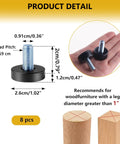 8 Adjustable Furniture Levelers With 3/8 16 Unc Threads For Tables Chairs Cabinets Shelves And Sofas Featuring Heavy Duty Nylon Floor Protectors, showing dimensions and details in hand.