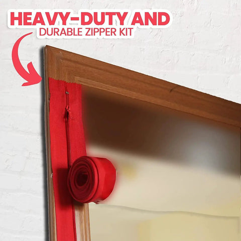 4 Pack Heavy Duty Dust Protector Zippers Red Self Adhesive Instant Door Zippers 7 Feet Long 3 Inches Wide Installed on Door