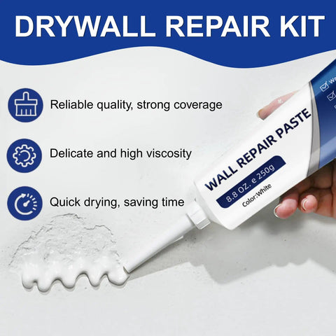 Efficient Drywall Repair Kit With Scraper And Nozzle Extenders Two 250g Wall Repair Paste Tubes in use on wall surface