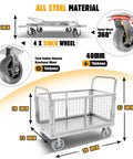 6-In-1 Foldable Flatbed Cart With Cage, Heavy-Duty Platform Truck And Dolly, Swivel Wheels, 2000 Pound Capacity, Multi-Purpose Hand Cart For Grocery, Laundry, Storage, Stall And More, Built Tough For Everyday Hauling with all steel frame and 5-inch wheels
