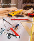 Beefy Pro Grade Heavy Duty Double Head Push Pull Toggle Clamp with red handle on woodworking table with tools.