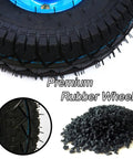 Two Pack Industrial Heavy Duty Casters Featuring Rock Solid Pneumatic Rubber Tires, 200mm tread detail and rubber crumb.