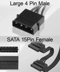 Molex To 4 SATA Power Cable 4 Pin LP4 To 4x SATA 15 Pin Female Expansion Power Cable For PC NAS Server Drives And SSDs 20.8 Inch 18AWG Tinned Copper Built For A Bunch Of Drives, black connectors