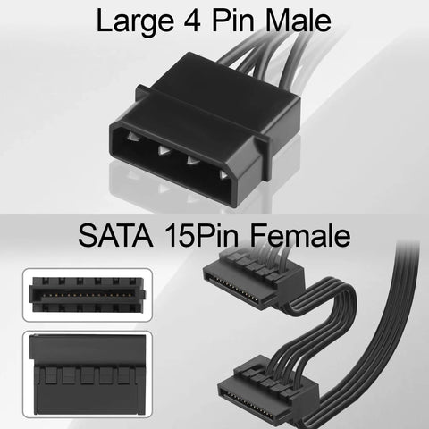 Molex To 4 SATA Power Cable 4 Pin LP4 To 4x SATA 15 Pin Female Expansion Power Cable For PC NAS Server Drives And SSDs 20.8 Inch 18AWG Tinned Copper Built For A Bunch Of Drives, black connectors