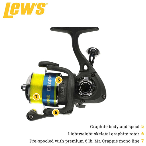 Crappie Thunder Spinning Fishing Reel Size 50 With 2-Bearing System 5.0:1 Gear Ratio, Green Graphite Body, Right or Left Hand Retrieve.