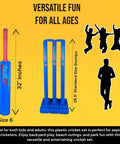Size 6 Plastic Cricket Set Blue For Backyard And Beach Play This All In One Kit Comes With Bat Wind Ball Stumps And Non Striker Stump With Plastic Base Great For Kids And Adults