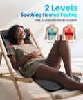 Woman relaxing on Full Body Massage Mat With Heat And Shiatsu Kneading For Deep Tissue Back Pain Relief, on a recliner