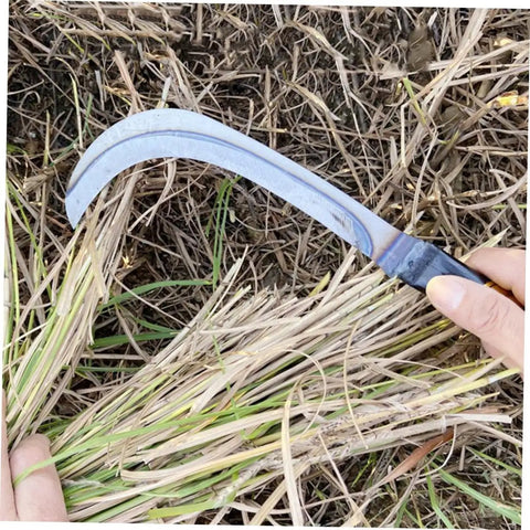 Person using Two Pack Long Weeding Scythe Knife With Manganese Steel Multi Tool For Garden Weeding And Harvesting Hook Lightweight
