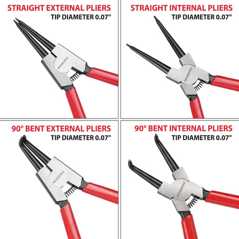 4 Piece Snap Ring Pliers Set, Seven Inch Internal And External Circlip Pliers Kit With Straight And Bent Jaw, Durable Carbon Steel Construction