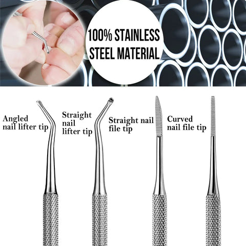Ingrown Toenail File And Lifter Set Double Sided Stainless Steel Pedicure Tool details and components overview