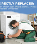 Technician using Samsung Dryer Repair Kit With DC97-16782A Drum Roller Assembly on Samsung dryer model DV45H7000EW A2