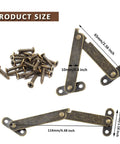 Top Shelf 6 Piece Folding Lid Stay Hinges Retro Bronze Finish For Wooden Jewelry Boxes Craft Cabinets Solid Hardware with screws showing size.