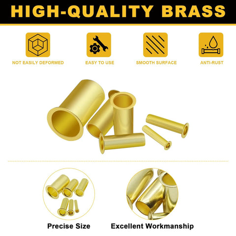 Brass compression tube inserts assortment kit, 6 sizes, for 1/8-1/2 in OD tubing, gold finish