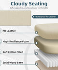 Material composition of Six Point Massage Office Chair With Heat Ergonomic Reclining Desk Chair With Footrest PU Leather Executive Chair For Home Office Off White Comfy Computer Chair Gift For Women, showing PU leather, foam, cotton, wood base.